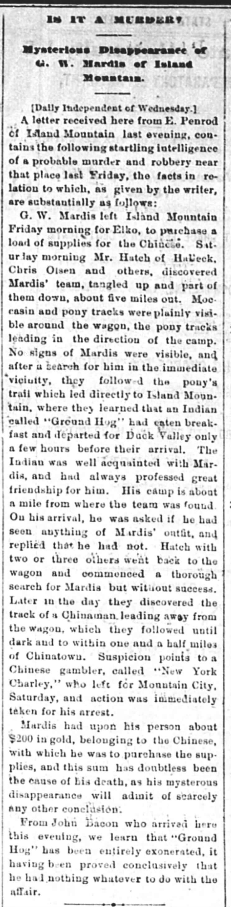 Thumbnail for New York Charley Lynched by Chinese