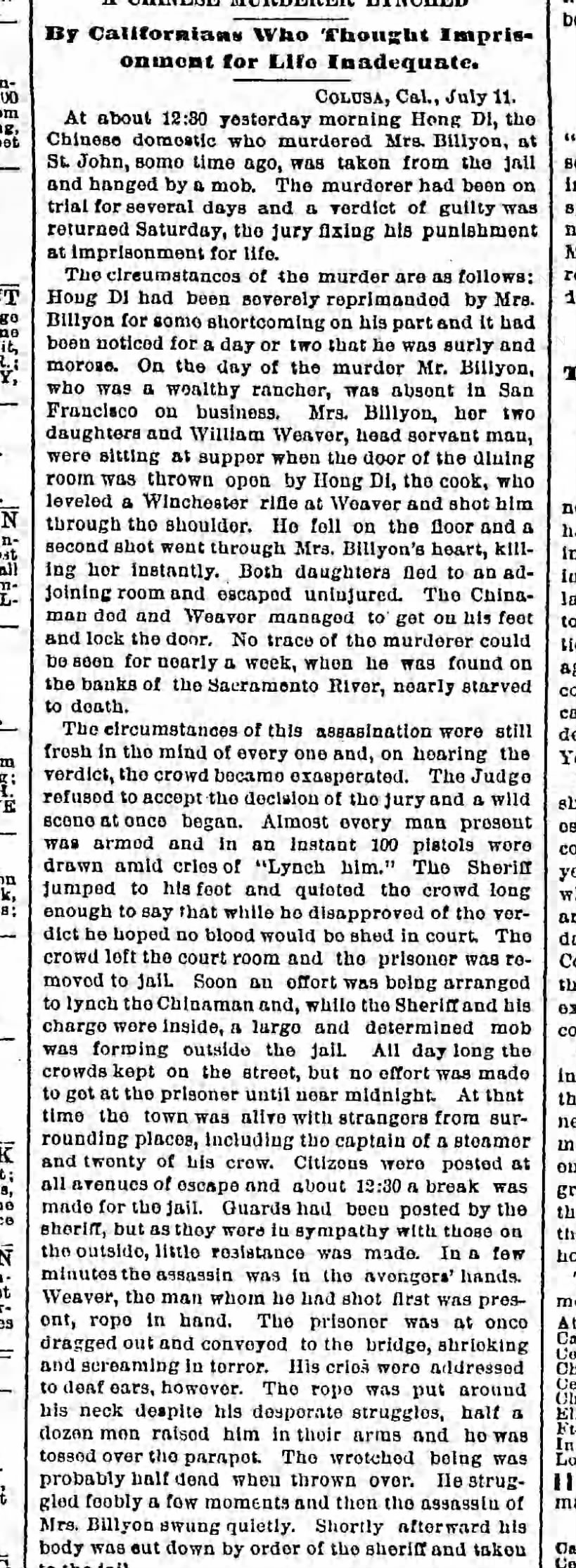 Thumbnail for A Chinese Murderer Lynched By Californians Who Thought Imprisonment for Life Inadequate