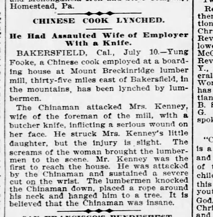Thumbnail for Chinese Cook Lynched