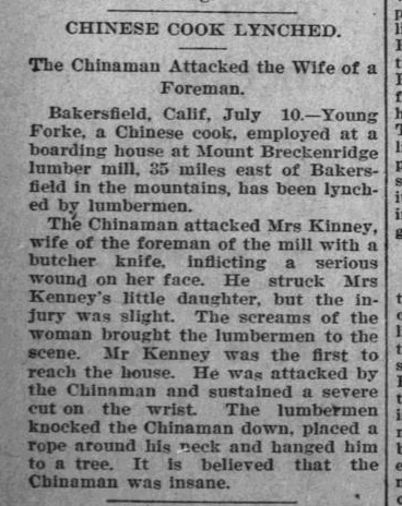 Thumbnail for Chinese Cook Lynched