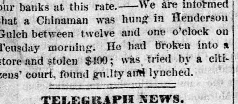 Thumbnail for A Chinaman was Hung in Henderson Gulch