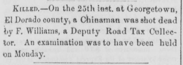 Newspaper article thumbnail: Killed from Daily National Democrat, 1860-03-29