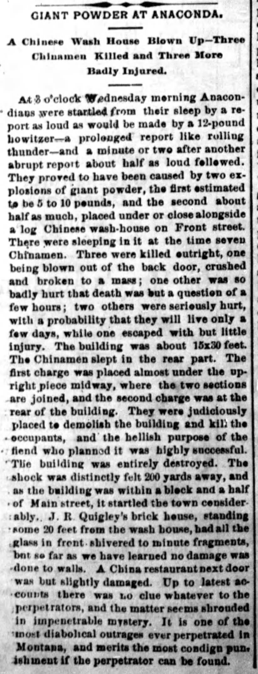Newspaper article thumbnail: Giant Powder at Anaconda from The Anaconda Recorder and New Northwest, 1885-04-17