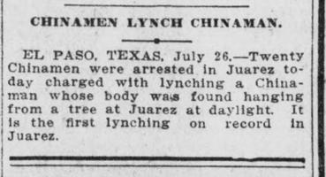 Newspaper article thumbnail: Chinamen Lynch Chinaman from The Montgomery Advertiser, 1911-07-27